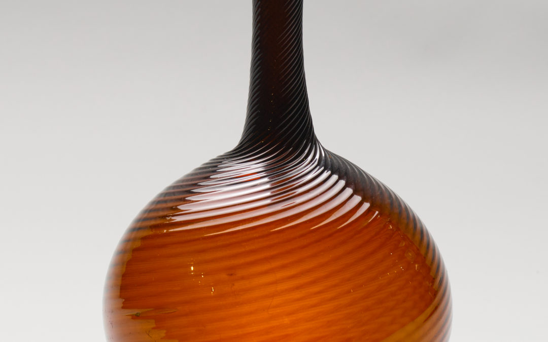 Dark Amber Swirl Glass Bottle 9″ – sold